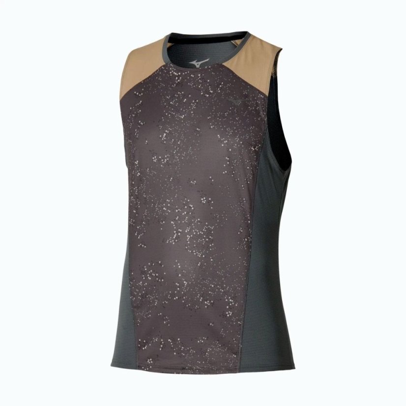 Mizuno Active DryAeroFlow Graphic Tank Top – Pánské běžecké tílko – Hnědá - Velikost: L Mizuno Active DryAeroFlow Graphic Tank Top – Pánské běžecké tílko – Hnědá - Velikost: L
